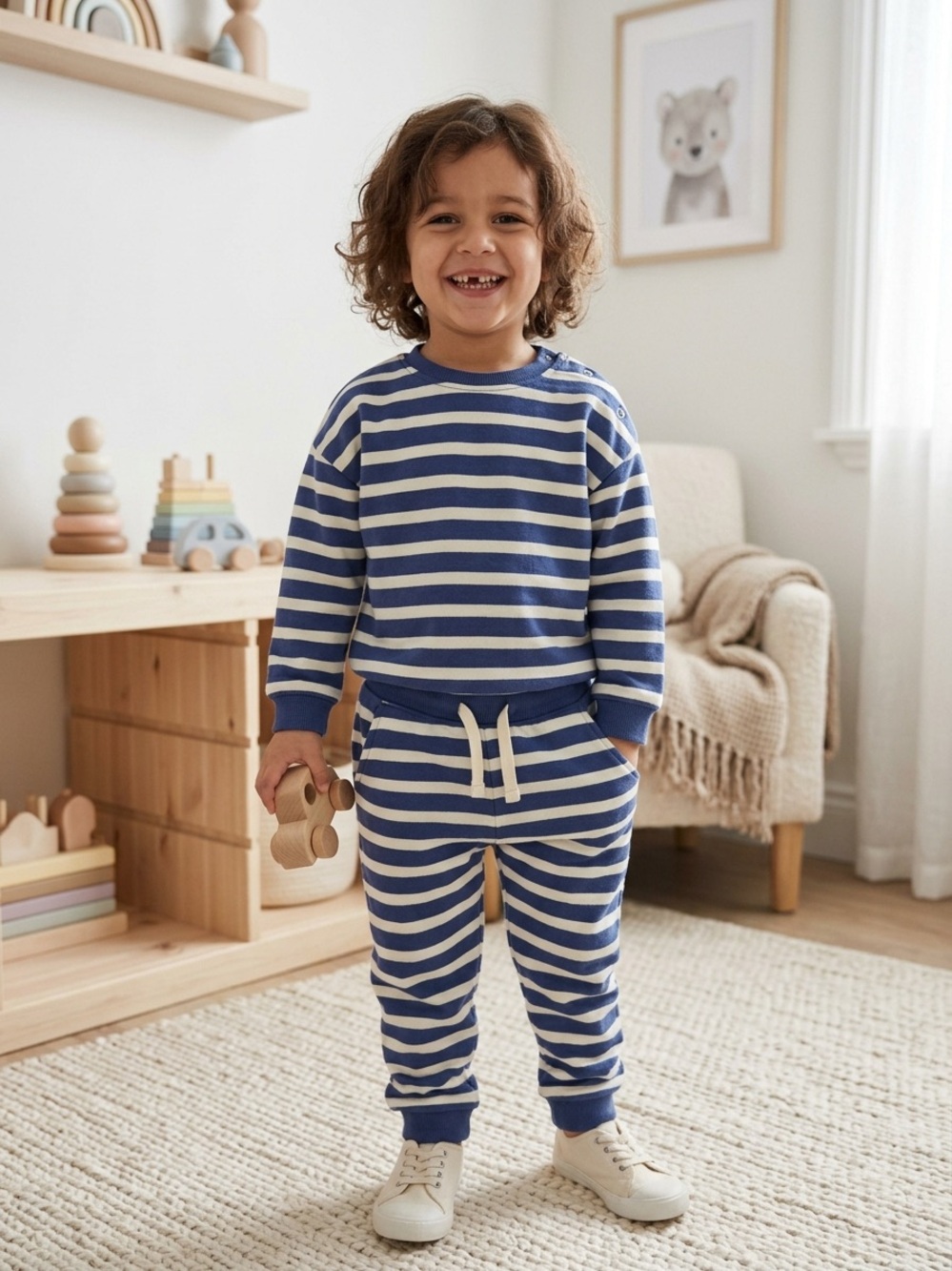 H&M Kids Archive Blue & White Striped French Terry Cotton Set 4T EUC
